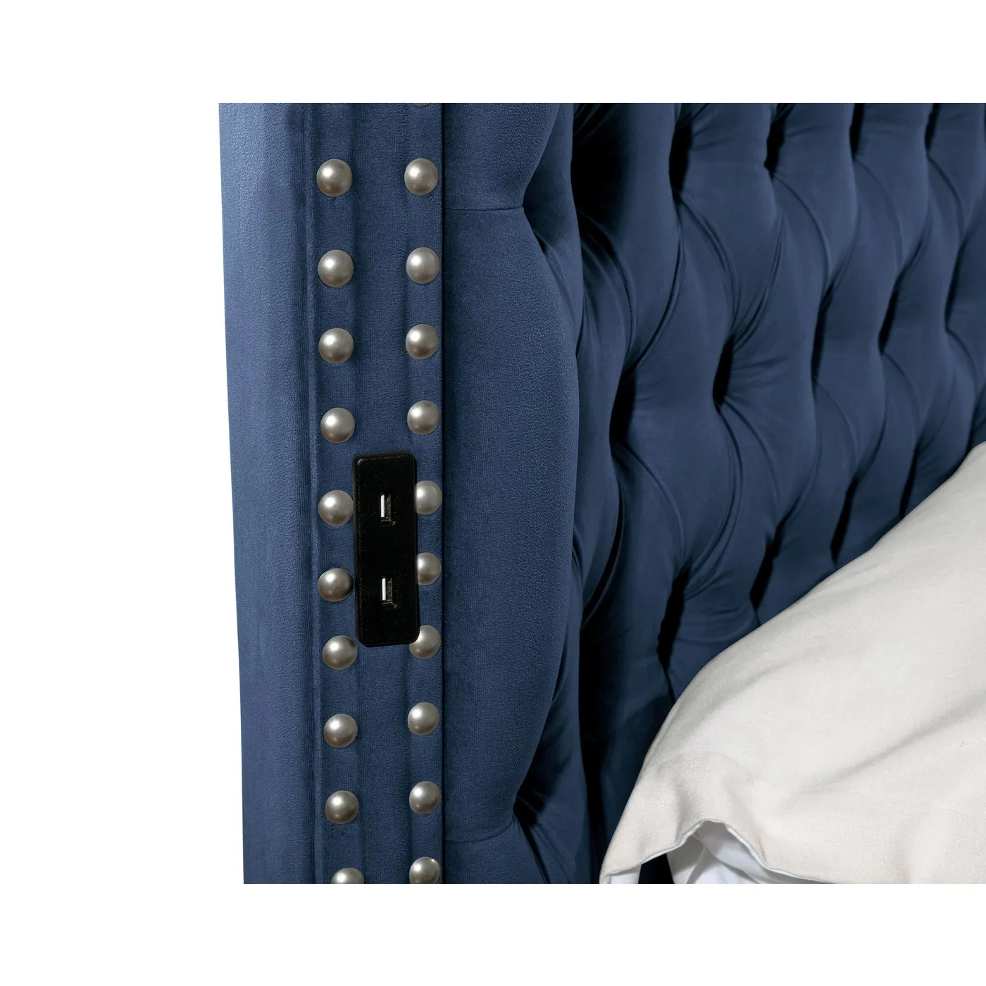 Hazel Blue Velvet Storage Bed