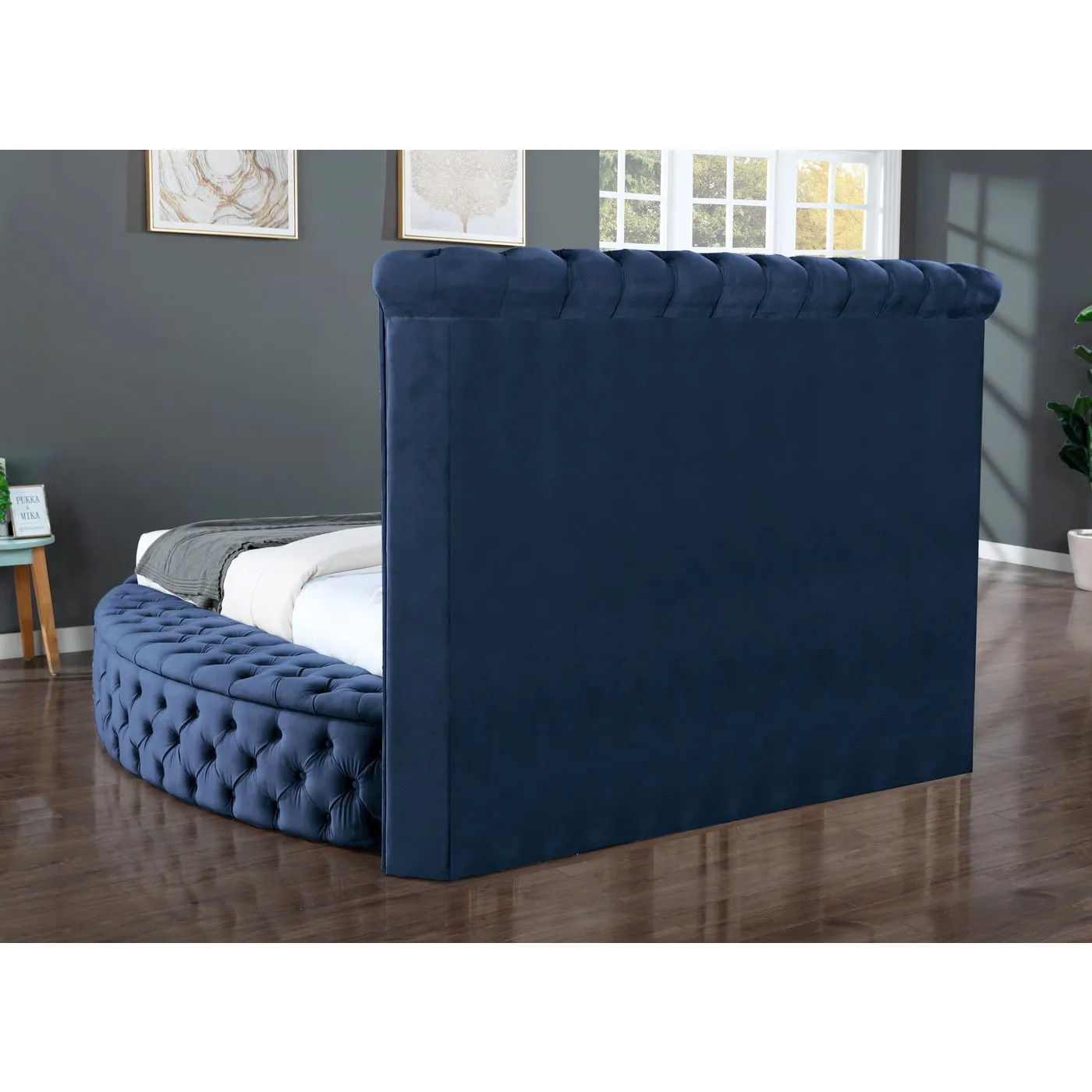 Hazel Blue Velvet Storage Bed