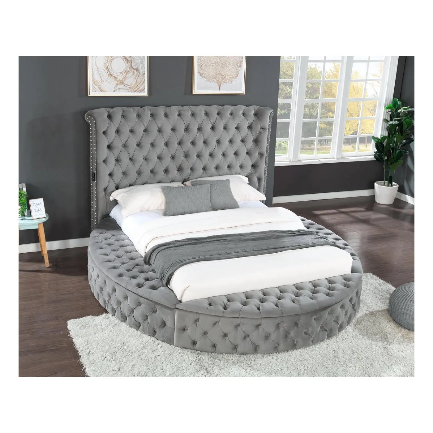 Hazel Grey Velvet Storage Bed