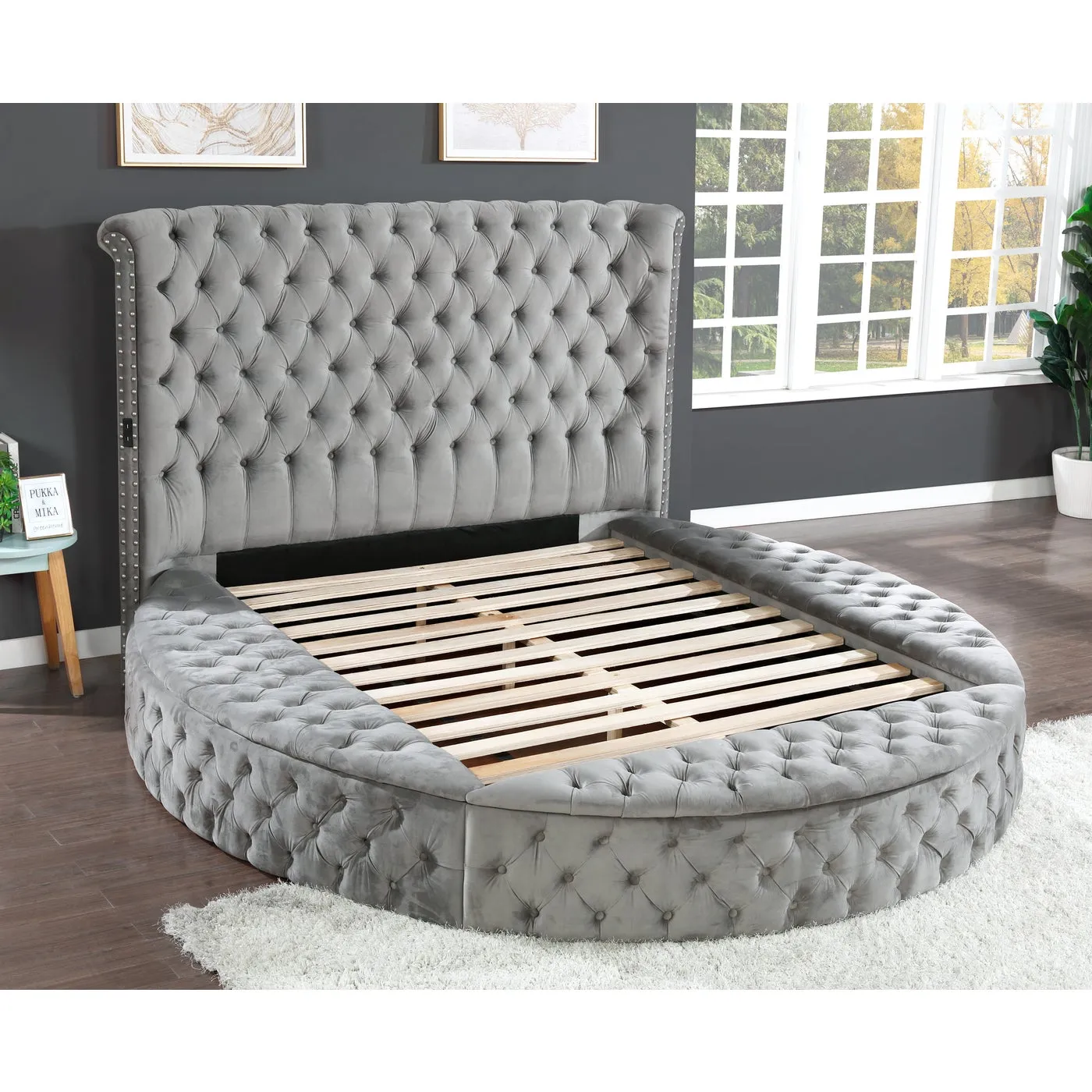 Hazel Grey Velvet Storage Bed