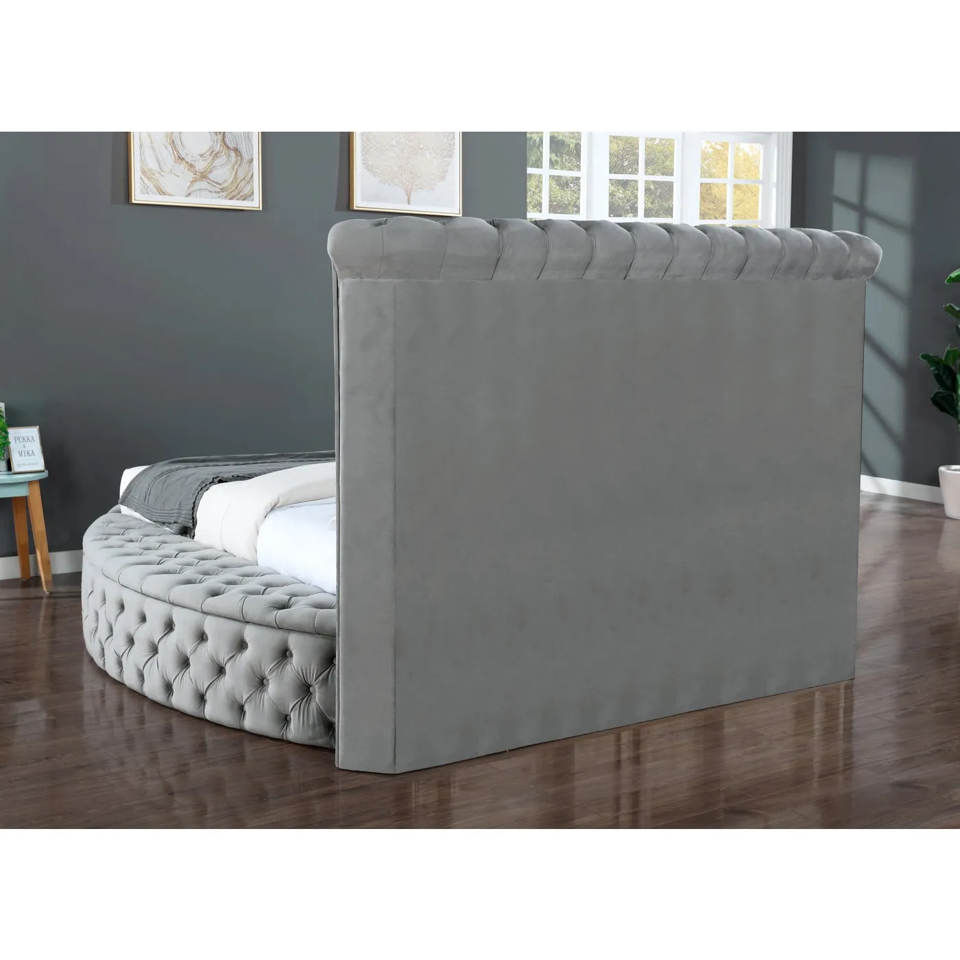 Hazel Grey Velvet Storage Bed