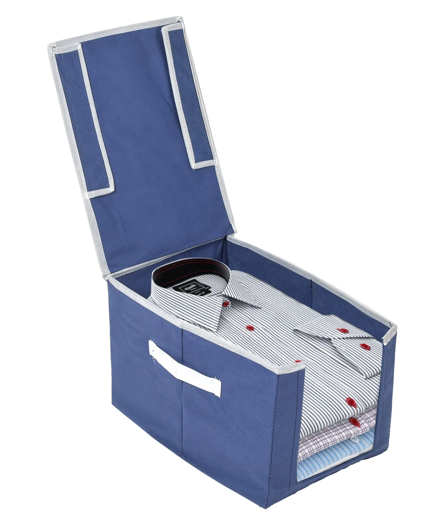 Heart Home Non-Woven Cloth Stacker Wardrobe Organizer/Bin With Carrying Handle & Lid- Pack of 2 (Navy Blue)-44HH0403