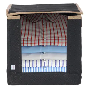 Heart Home Non-Woven Foldable Shirt Stacker/Wardrobe Organizer For Shirts, Sarees, Lehengas With Handle & Lid (Black)