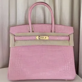 Hermès Birkin 30 Pink Bubblegum Alligator Mississippi Matte Gold Hardware GHW