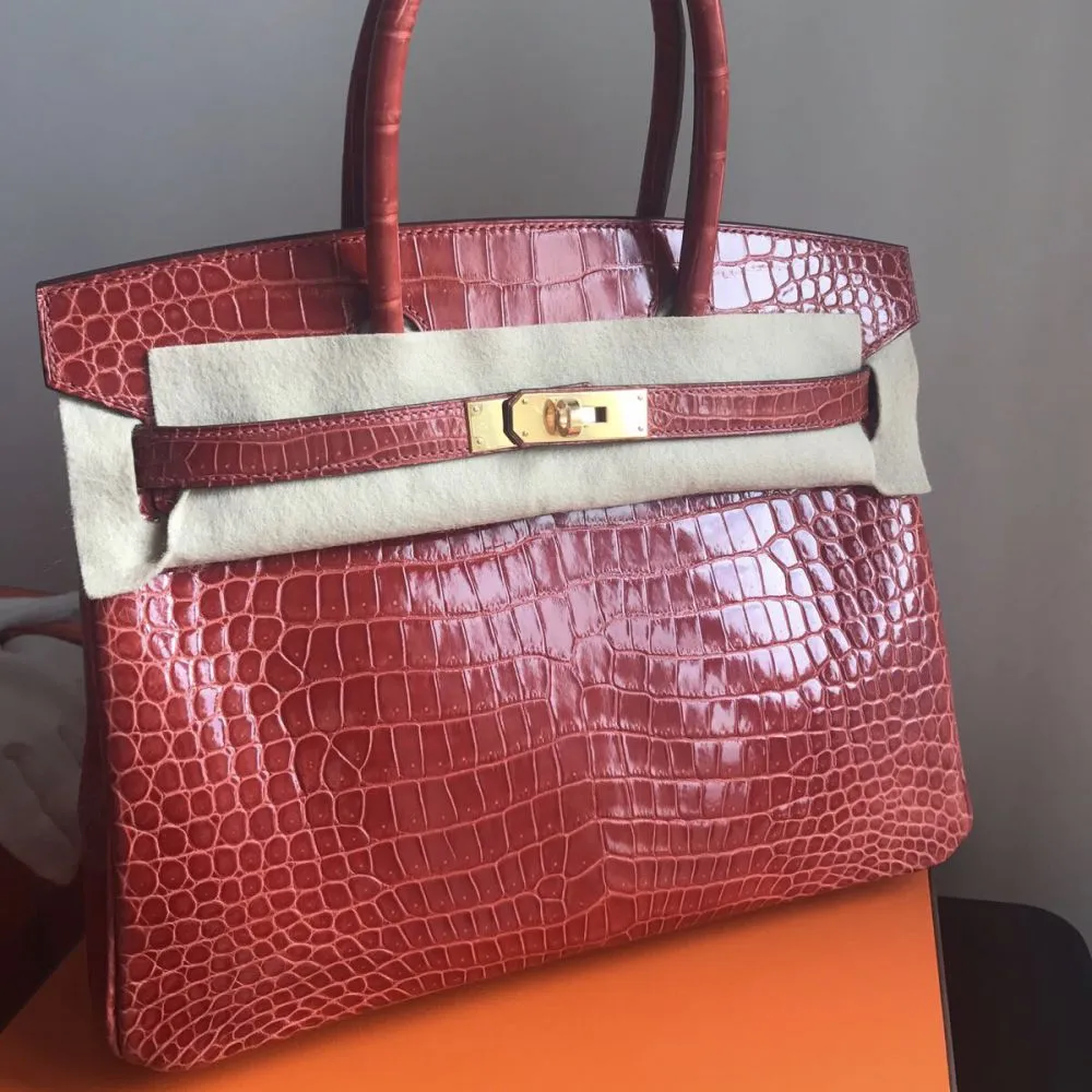 Hermès Birkin 30 Sanguine Crocodile Porosus Lisse Gold Hardware GHW