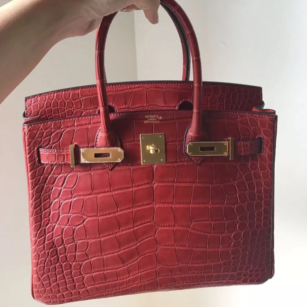 Hermès Birkin Limited Edition 30 Rouge H/Orange Poppy Verso Alligator Mississippi Matte Gold Hardware GHW