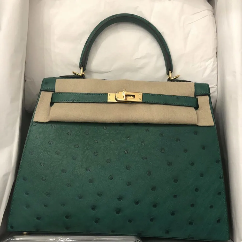 Hermès Kelly 25 Vert Vertigo Sellier Ostrich Gold Hardware GHW