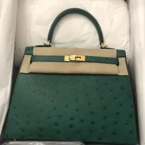 Hermès Kelly 25 Vert Vertigo Sellier Ostrich Gold Hardware GHW