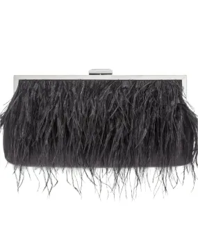 INC Women's Black Feather Faux Leather Feathers Chain Strap Shoulder Bag