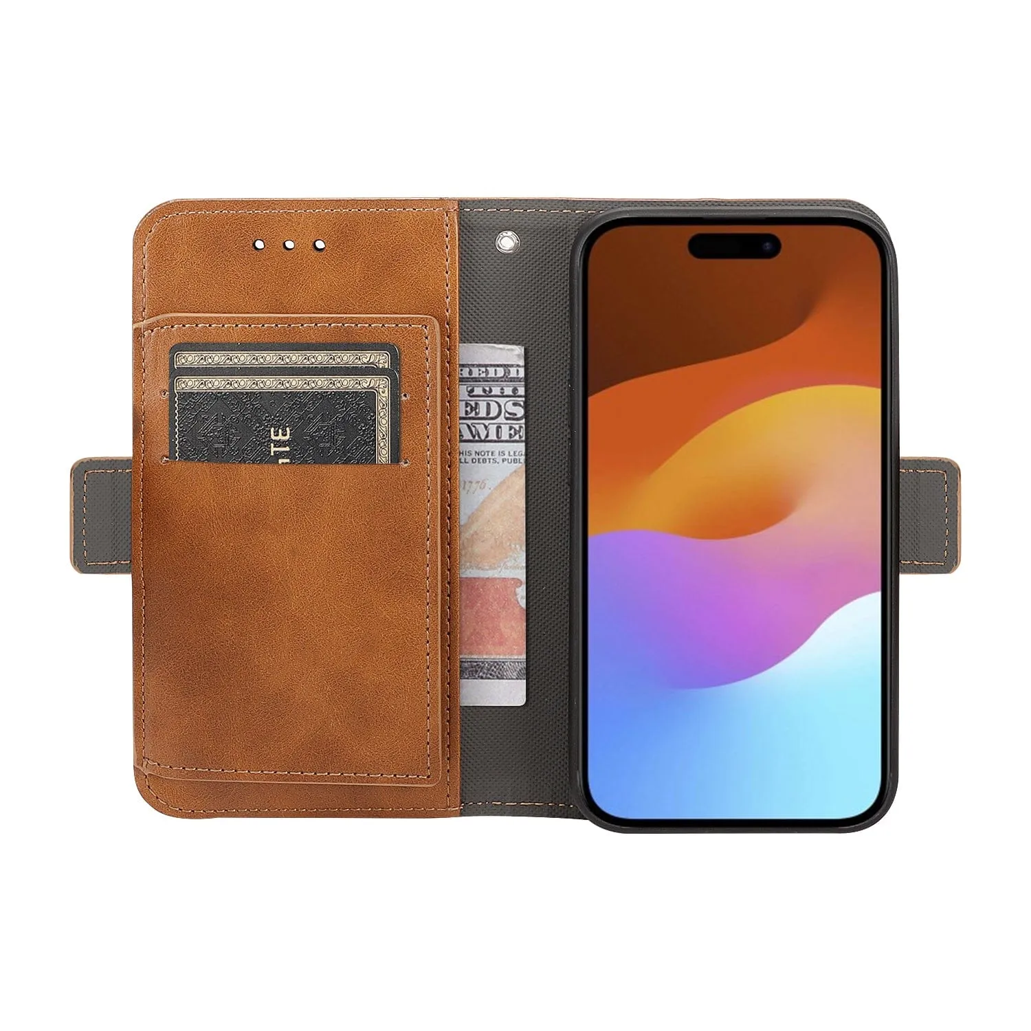 Indy Series Leather Wallet Case with Screen and Camera Protector - iPhone 15