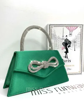 Kitty Diamante Bow Handbag - Green