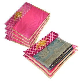 Kuber Industries Saree Cover | Clothes Storage Bag | Single Packing Saree with Velcro | Wardrobe Organizer | Cloth Stoarge Organizer | Check Jama Brooch-Design | Pack of 6 | Pink