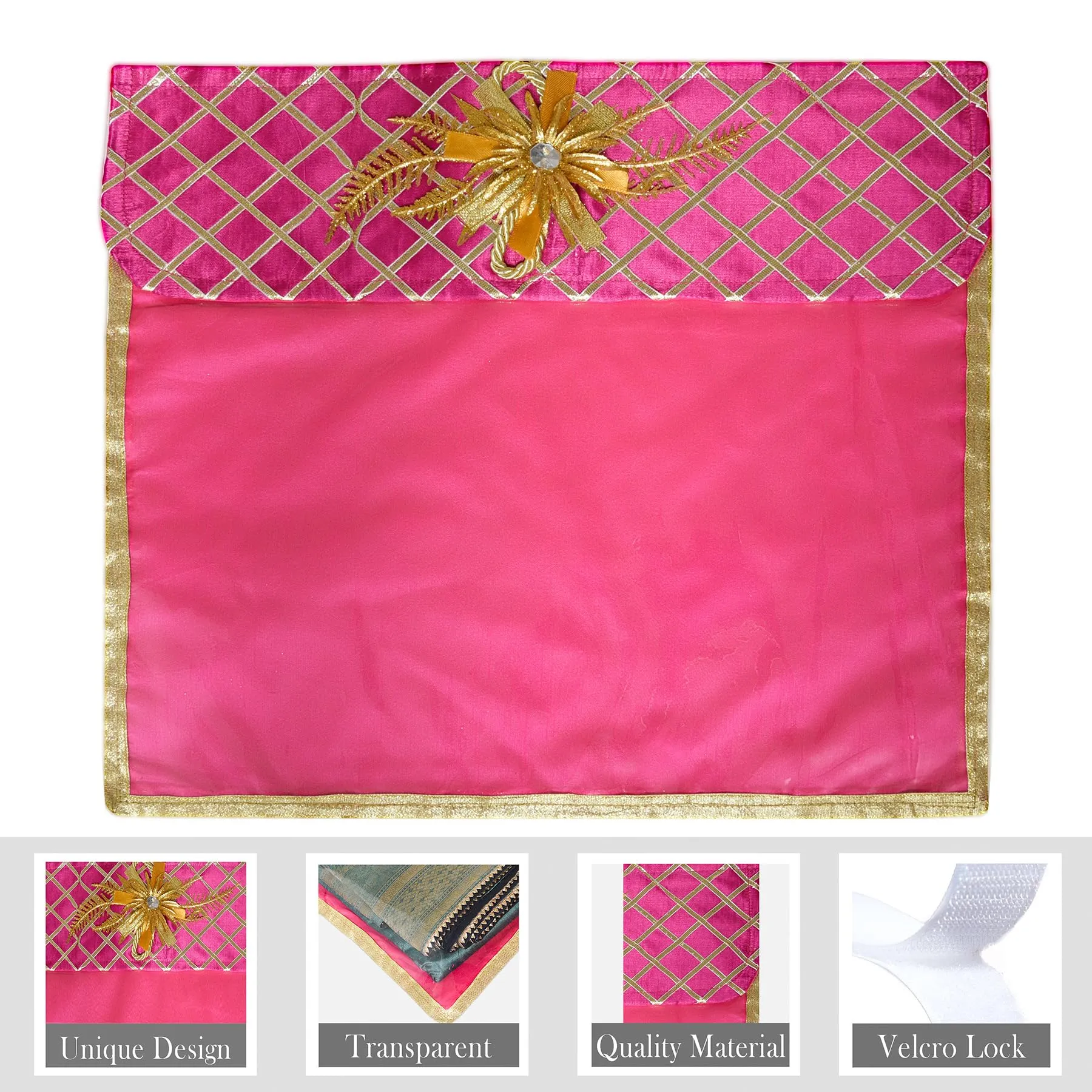 Kuber Industries Saree Cover | Clothes Storage Bag | Single Packing Saree with Velcro | Wardrobe Organizer | Cloth Stoarge Organizer | Check Jama Brooch-Design | Pack of 6 | Pink