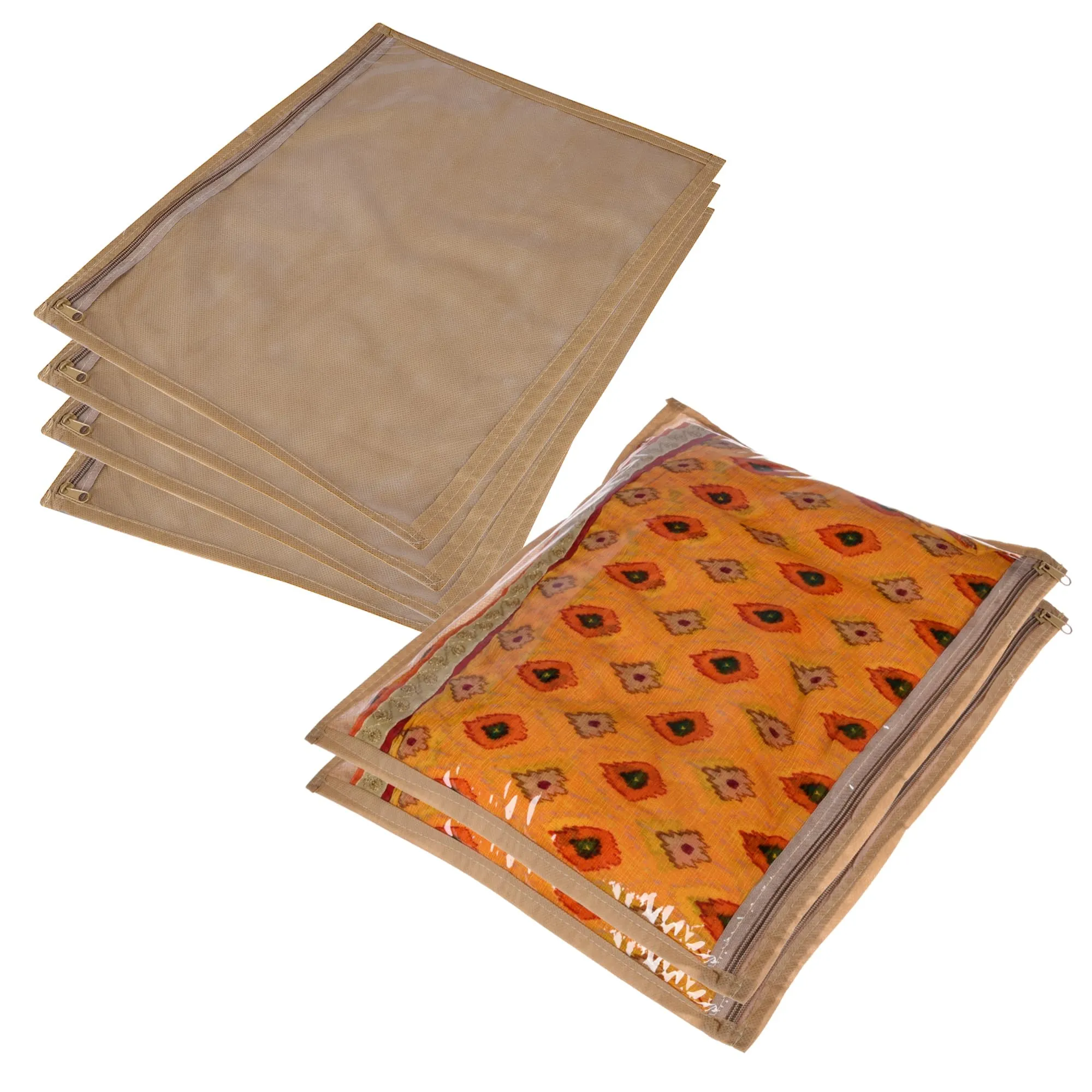 Kuber Industries Saree Cover | Clothes Storage Bag | Single Packing Saree with Zip Closure | Wardrobe Organizer | Cloth Stoarge Organizer | Plain Saree Cover | Pack of 6 | Brown