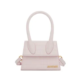 Le Chiquito Moyen Croc Embossed Leather Bag in Pale Pink