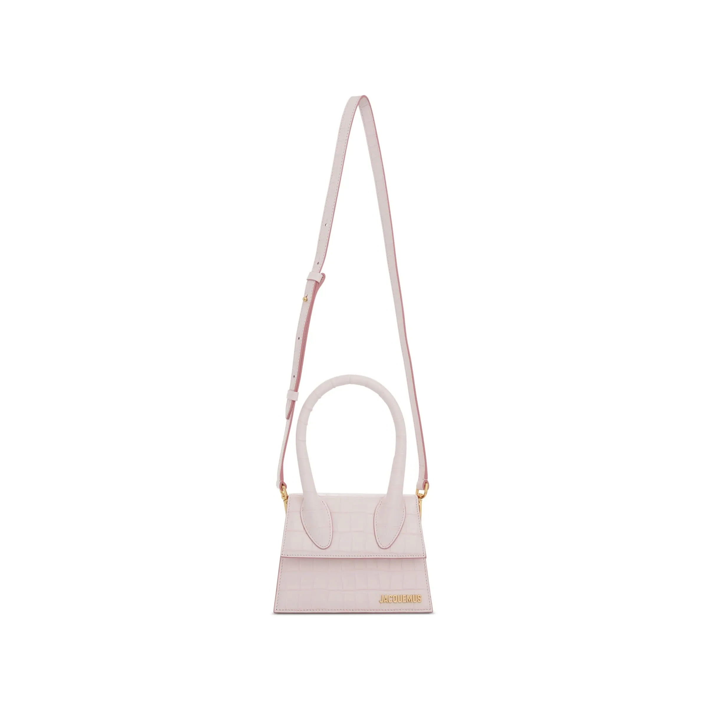 Le Chiquito Moyen Croc Embossed Leather Bag in Pale Pink