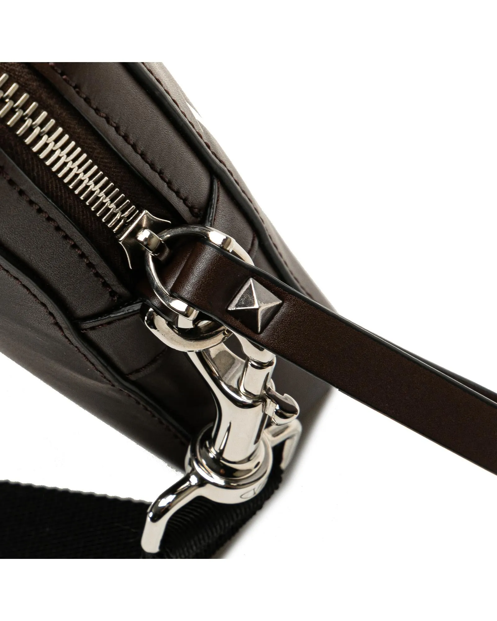 Leather Crossbody Bag with Detachable Strap and Top Zip