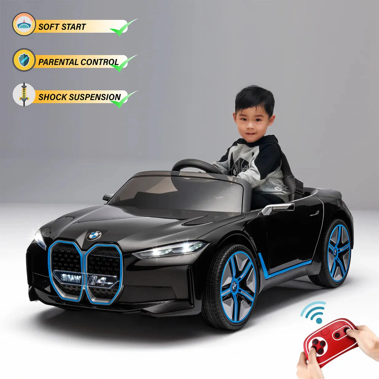 Licensed Upgraded 2025 BMW i4 Kids Ride On Car 1 Seater 12V | MP3 | Ages 3-8 | Remote