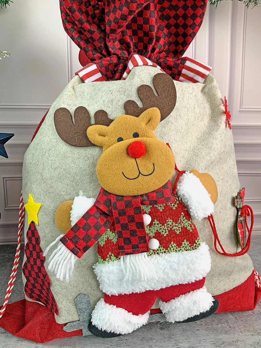 Little Surprise Box Santa Checks Christmas Sack for Christmas Gifts and Home Décor