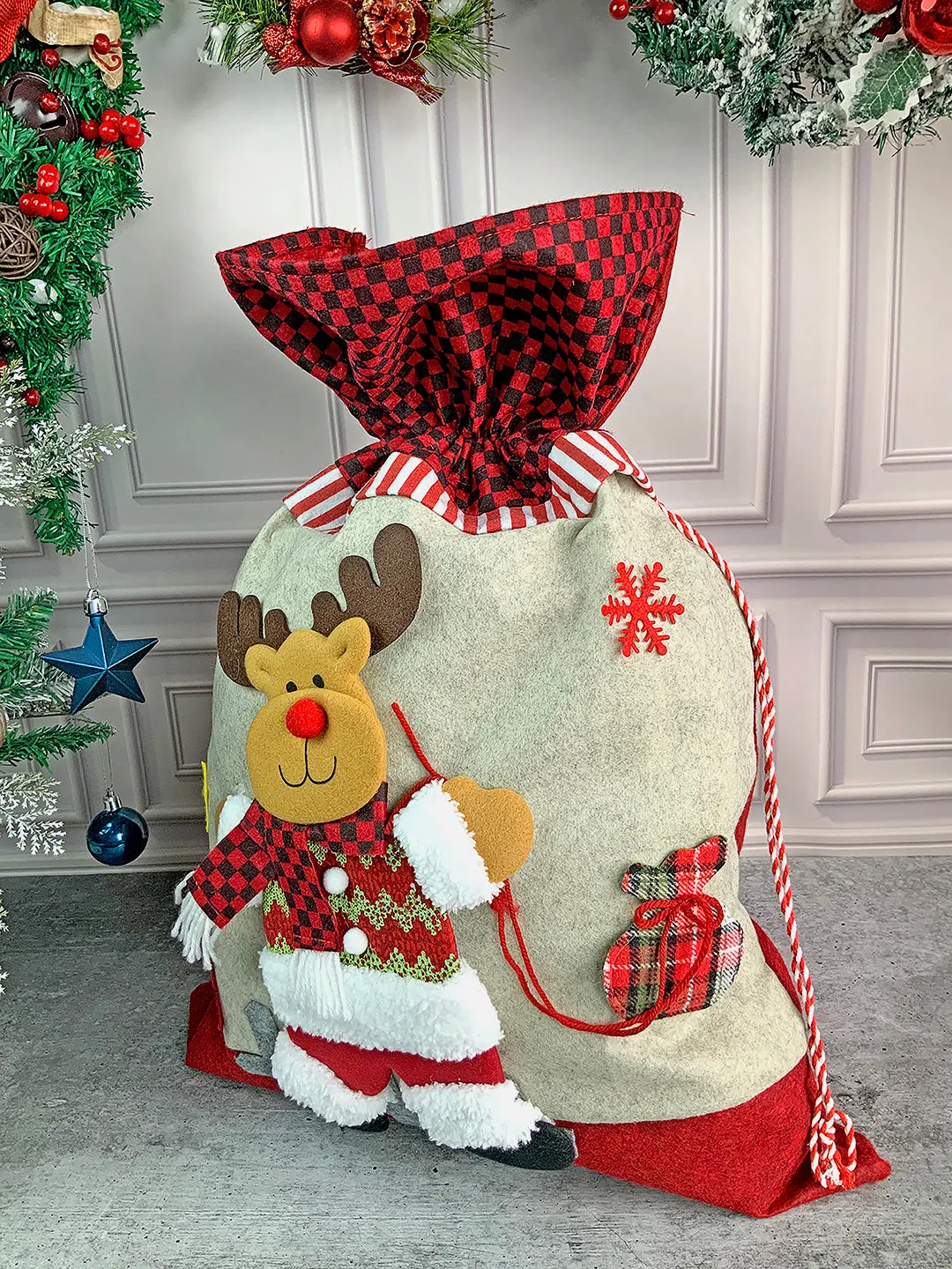 Little Surprise Box Santa Checks Christmas Sack for Christmas Gifts and Home Décor