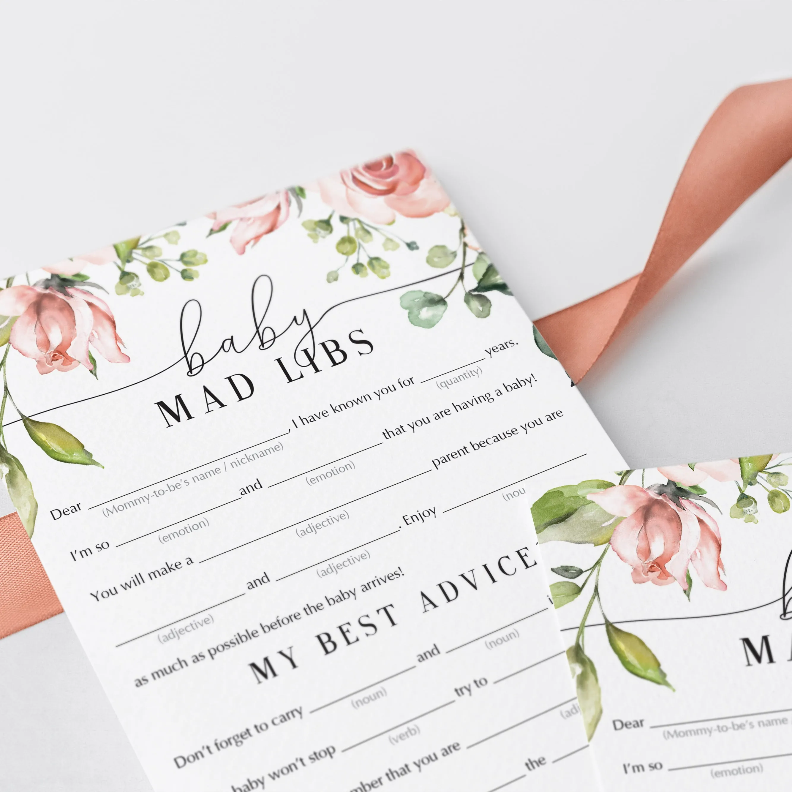 Mad Libs Funny Baby Shower Advice Printable Floral