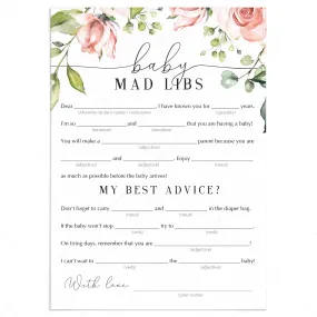 Mad Libs Funny Baby Shower Advice Printable Floral