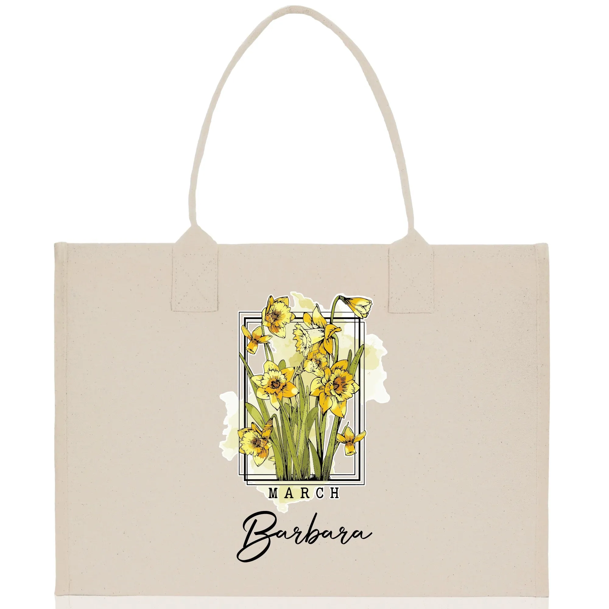 March Birth Month Flower Personalized Name Cotton Canvas Tote Bag Custom Flower Birthday Gift Bag Wedding Gift for Her Bridal Bridesmaid