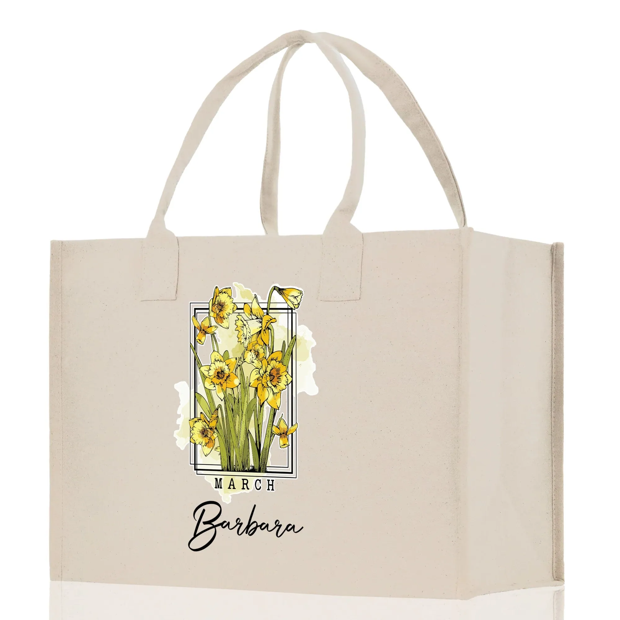 March Birth Month Flower Personalized Name Cotton Canvas Tote Bag Custom Flower Birthday Gift Bag Wedding Gift for Her Bridal Bridesmaid