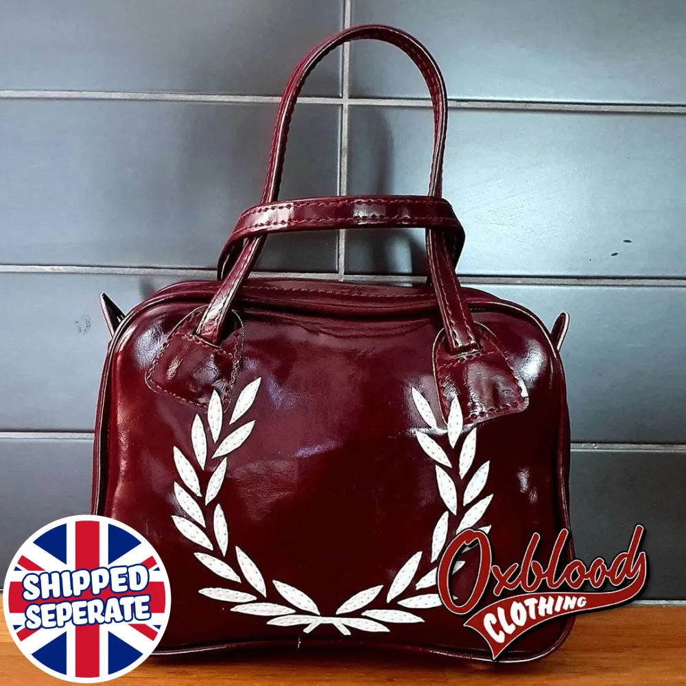 Maroon & White Laurel Mod Handbag - MARIA Style - Hand-stitched Scooterist Clothing