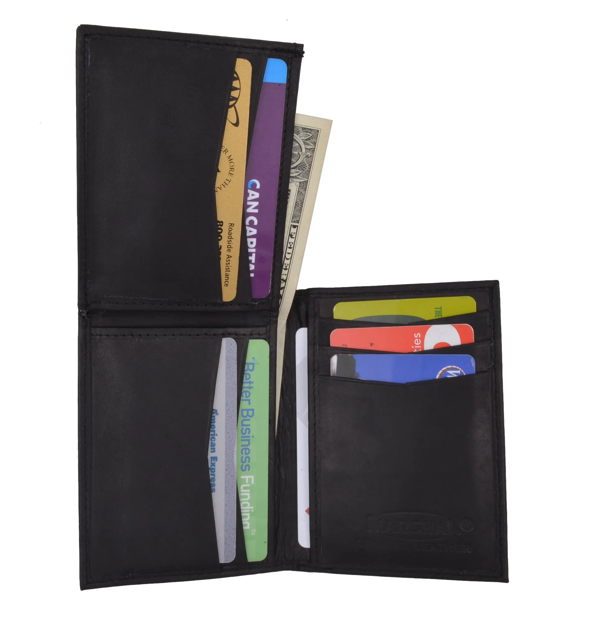 Marshal Mens Genuine Leather L Fold Card and ID Unique Shape Bifold Wallet BK