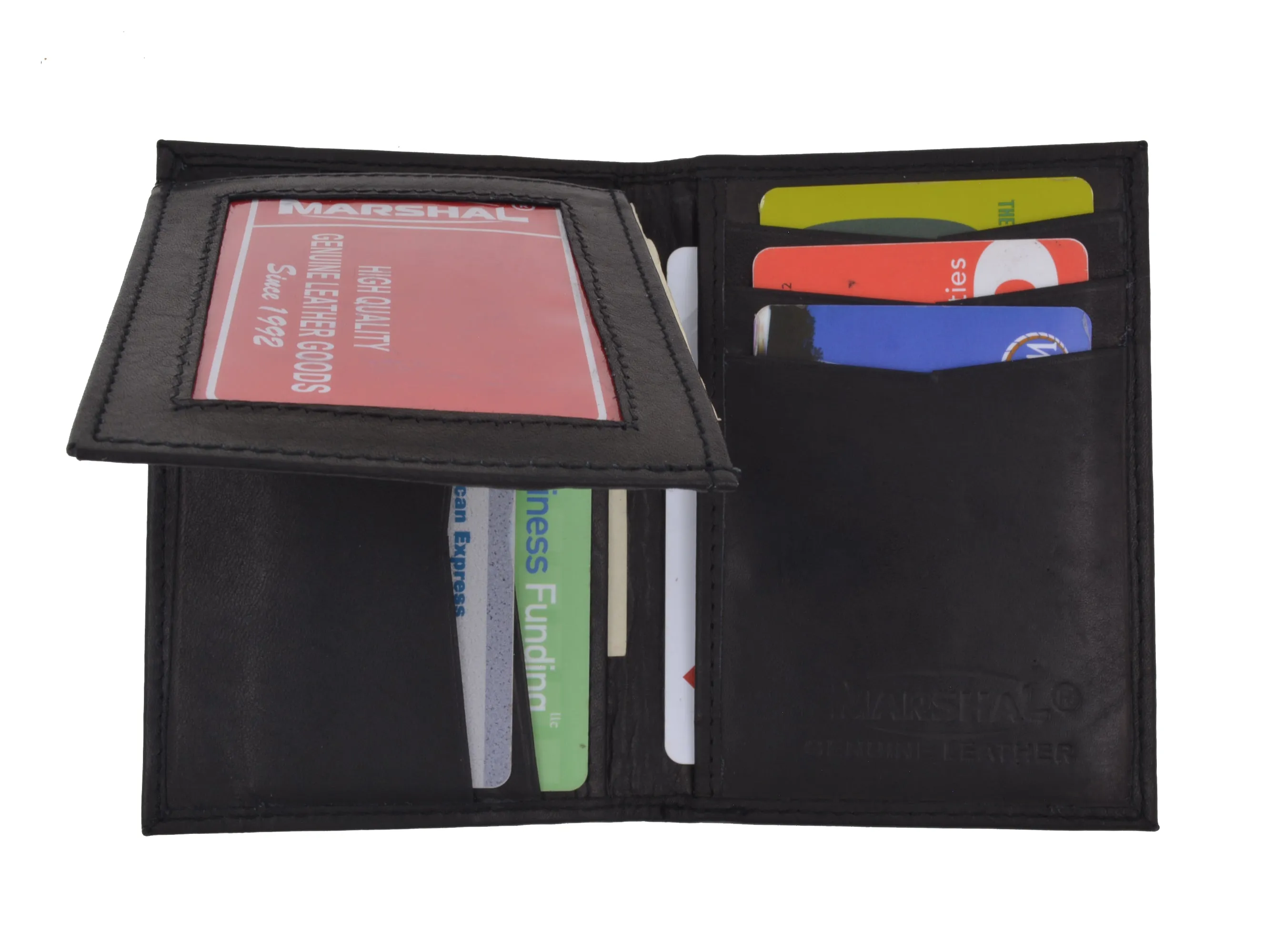 Marshal Mens Genuine Leather L Fold Card and ID Unique Shape Bifold Wallet BK