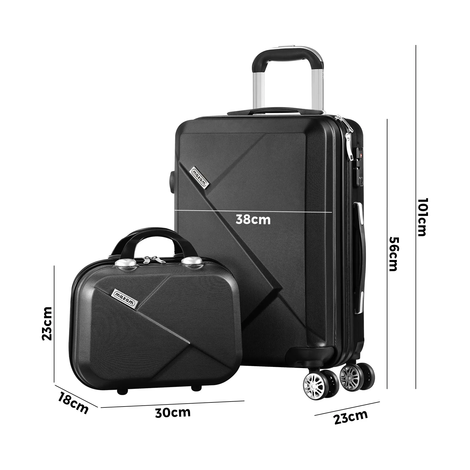 Mazam 2PCS Luggage Suitcase Trolley Set Travel TSA Lock Storage Hard Case Black