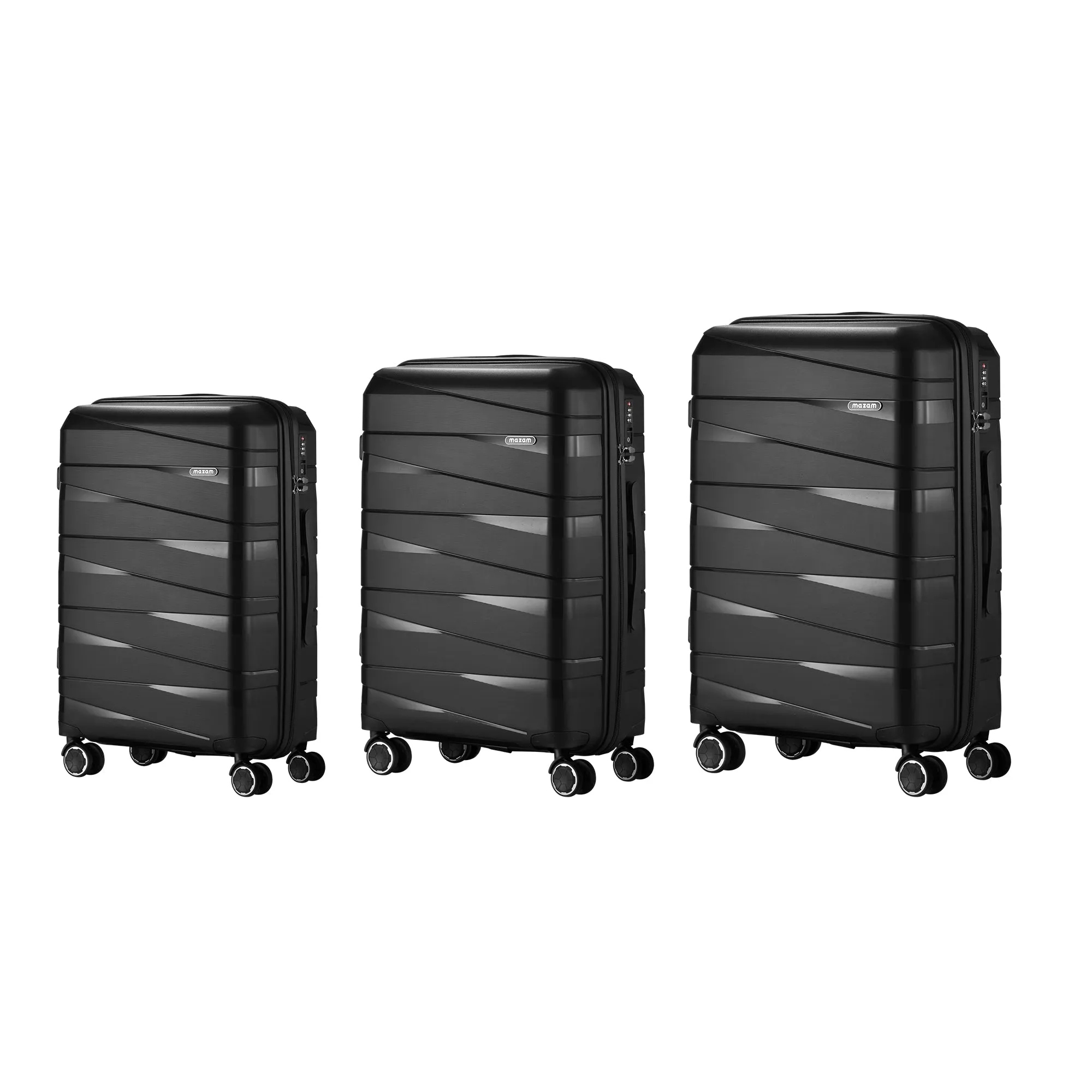 Mazam 3PCS Luggage Suitcase Trolley Set Travel TSA Lock Storage PP Case Black