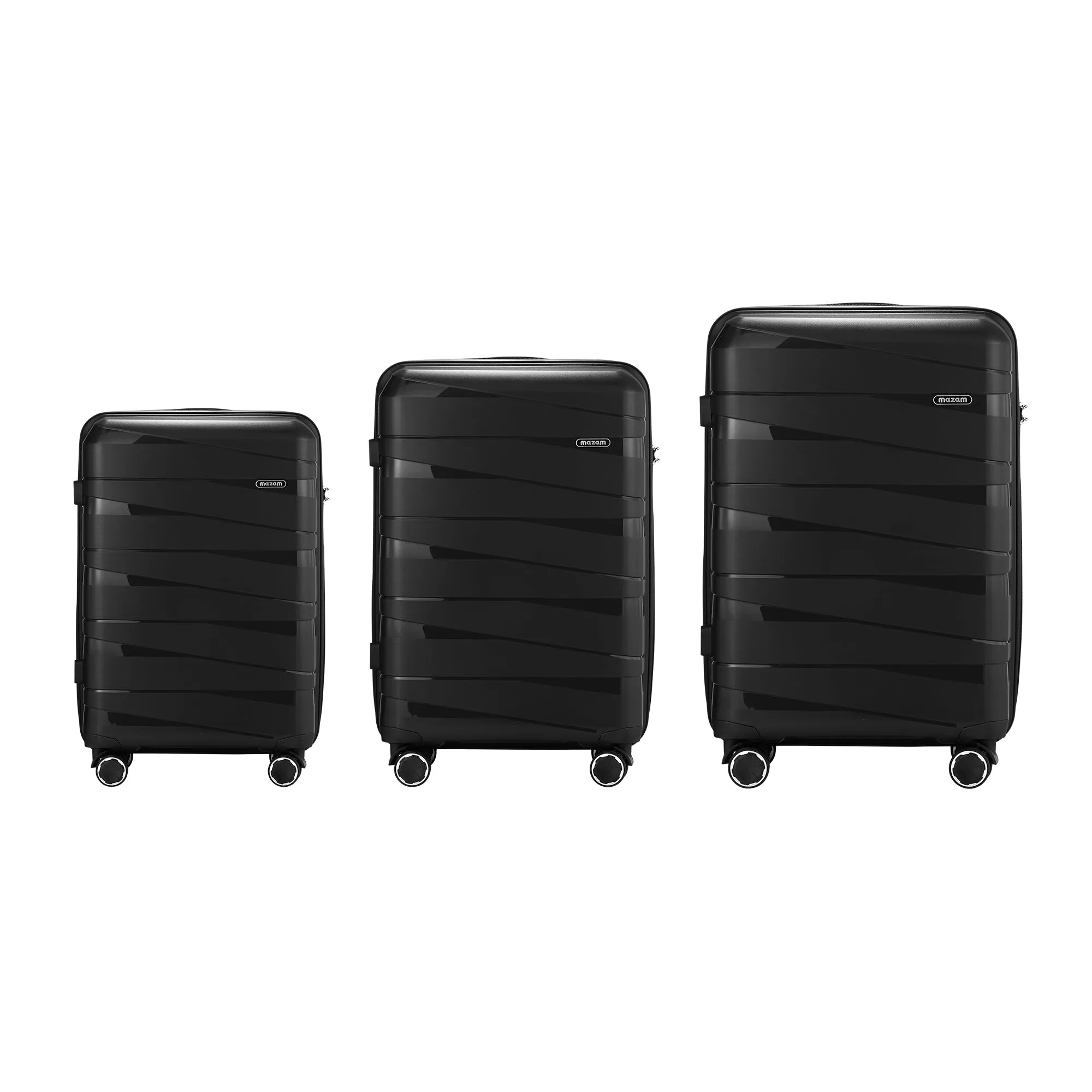 Mazam 3PCS Luggage Suitcase Trolley Set Travel TSA Lock Storage PP Case Black