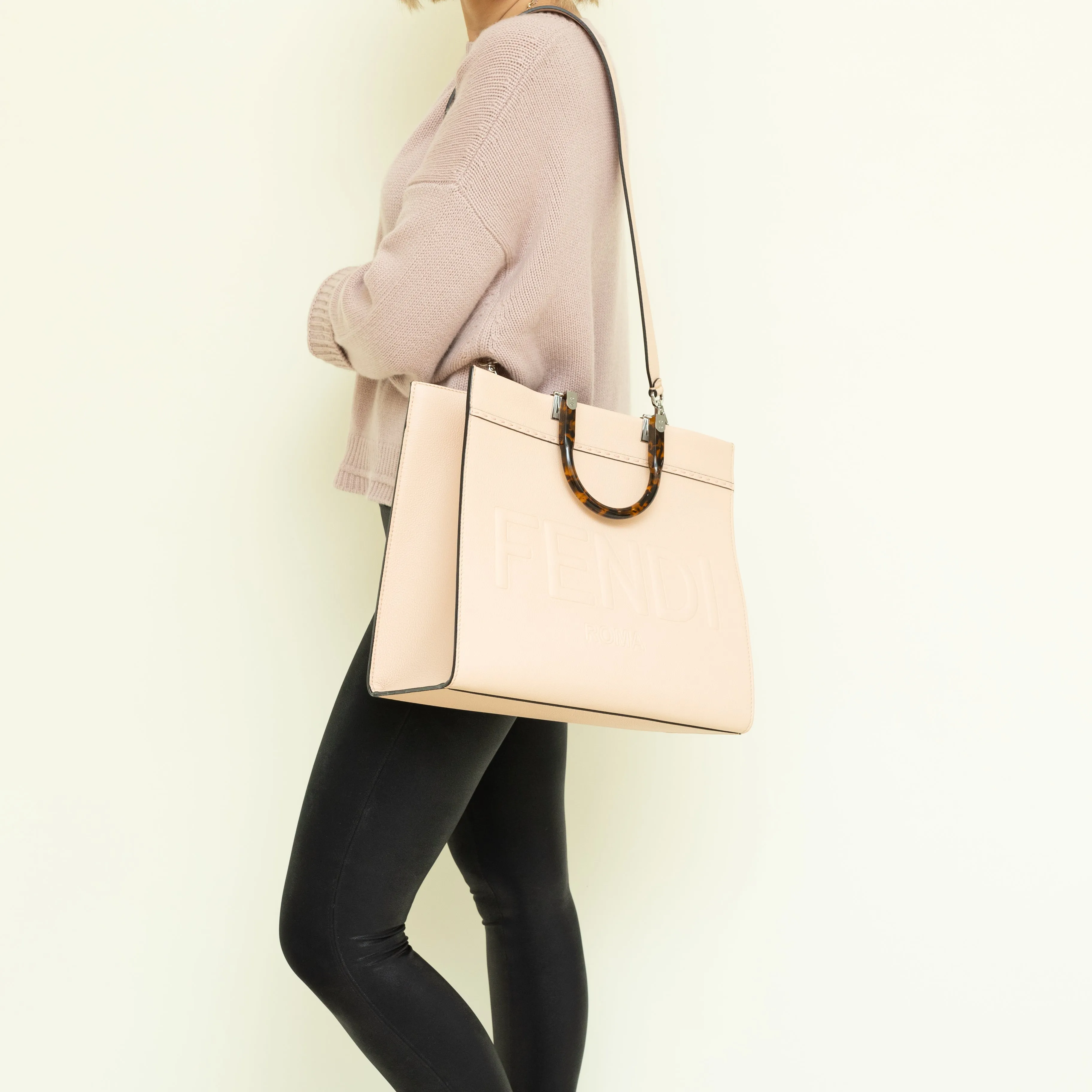 Medium Sunshine Tote, Light Pink Grained Calfskin