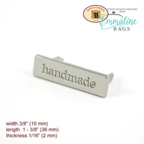 Metal Bag Label: "handmade" in Nickel