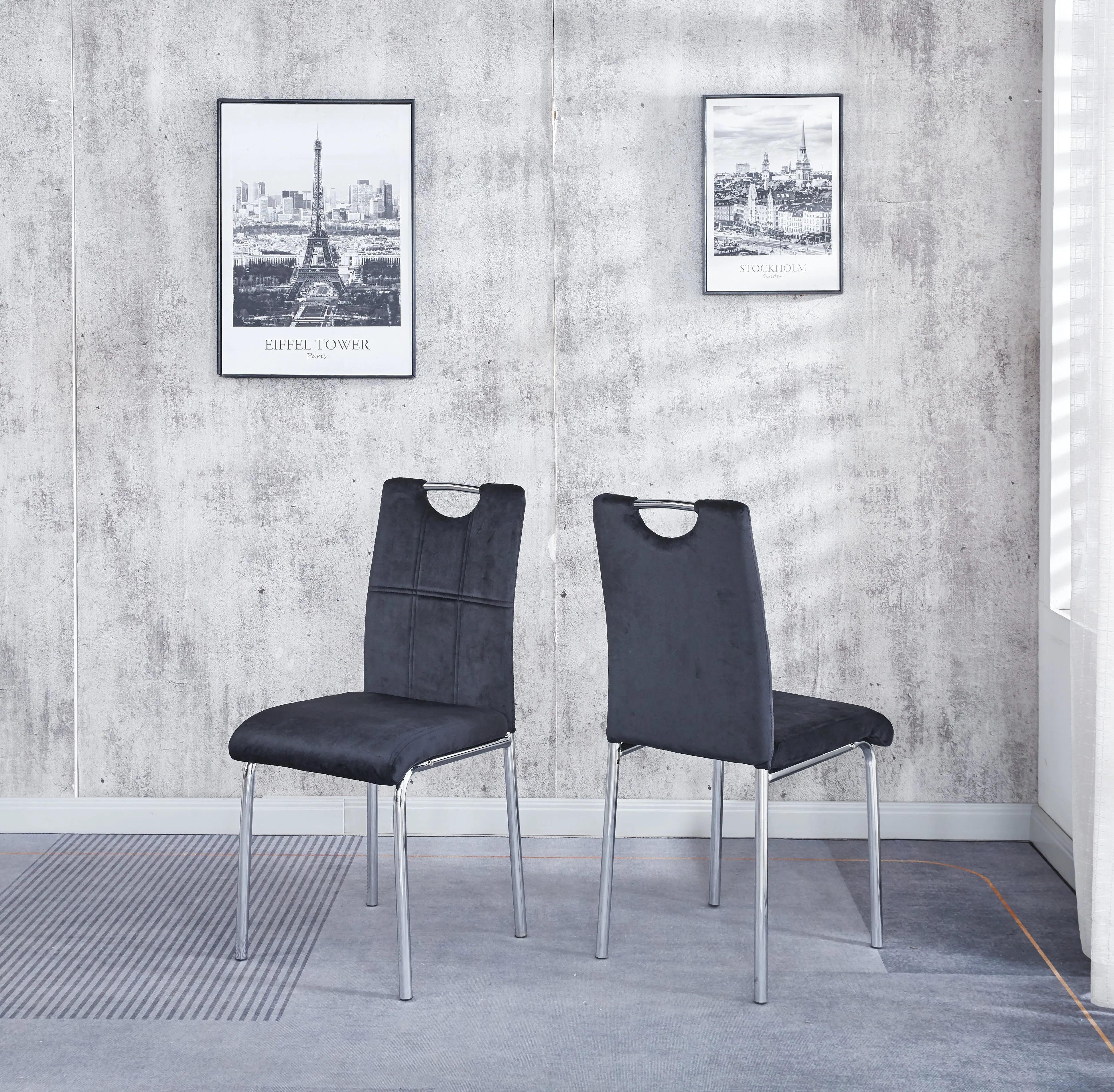 Milan Set of 4 Velvet Dining Chairs, Solid Chrome Frame available in Black & Grey