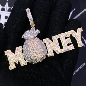 MONEY Bag VVS CZ Hip Hop Iced Out Pendant