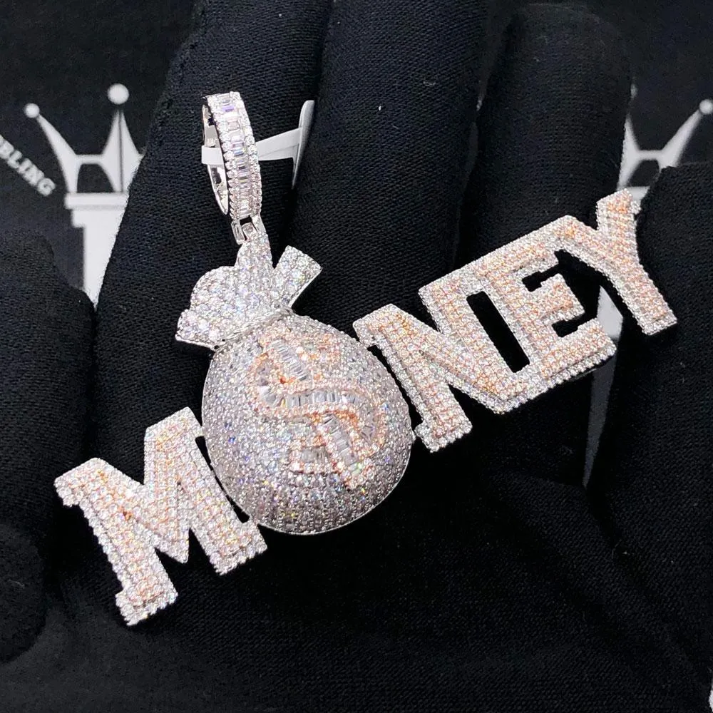 MONEY Bag VVS CZ Hip Hop Iced Out Pendant