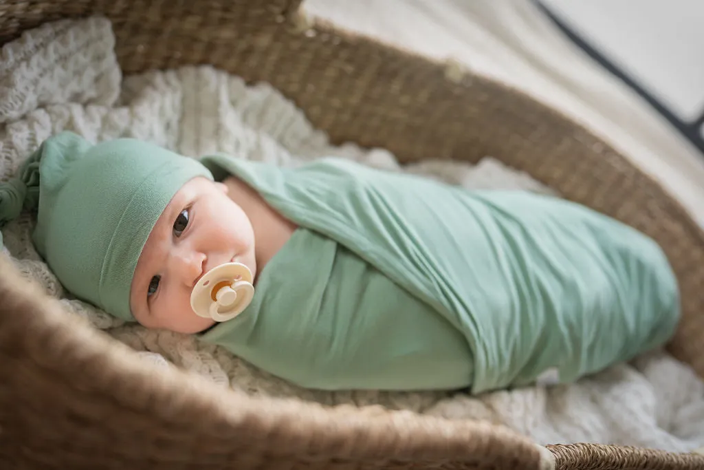 Navy Robe & Sage Newborn Swaddle Blanket Set & Dad Navy T-Shirt with Sage Text