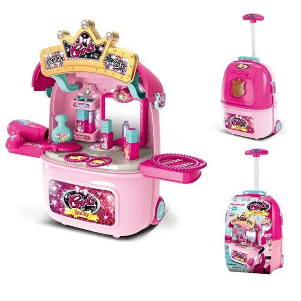 (Net) Girls' 2-in-1 Makeup Table & Trolley Case Set