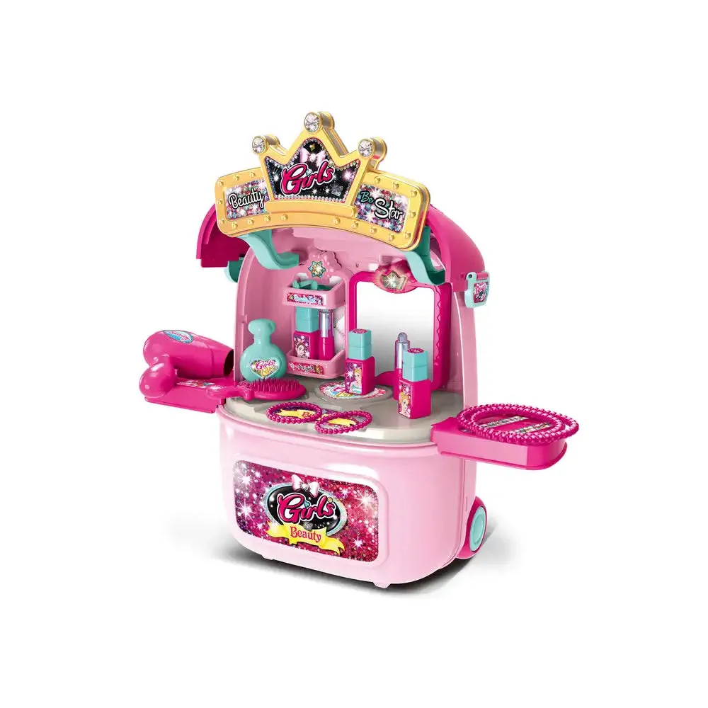 (Net) Girls' 2-in-1 Makeup Table & Trolley Case Set