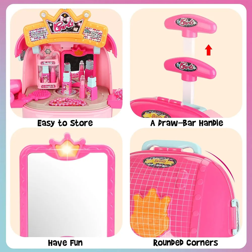 (Net) Girls' 2-in-1 Makeup Table & Trolley Case Set