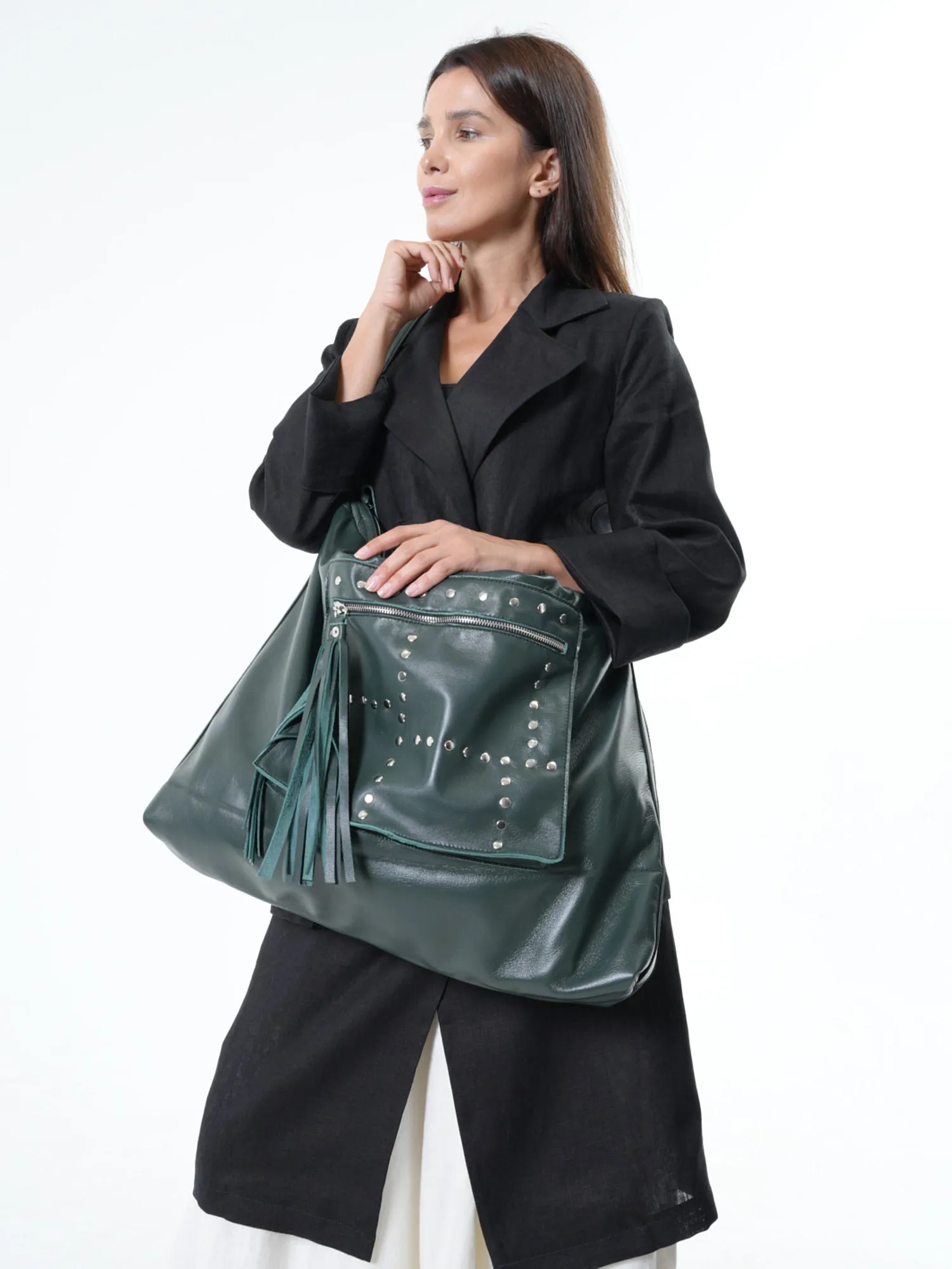 Oversized Slouchy Tote Bag In Green