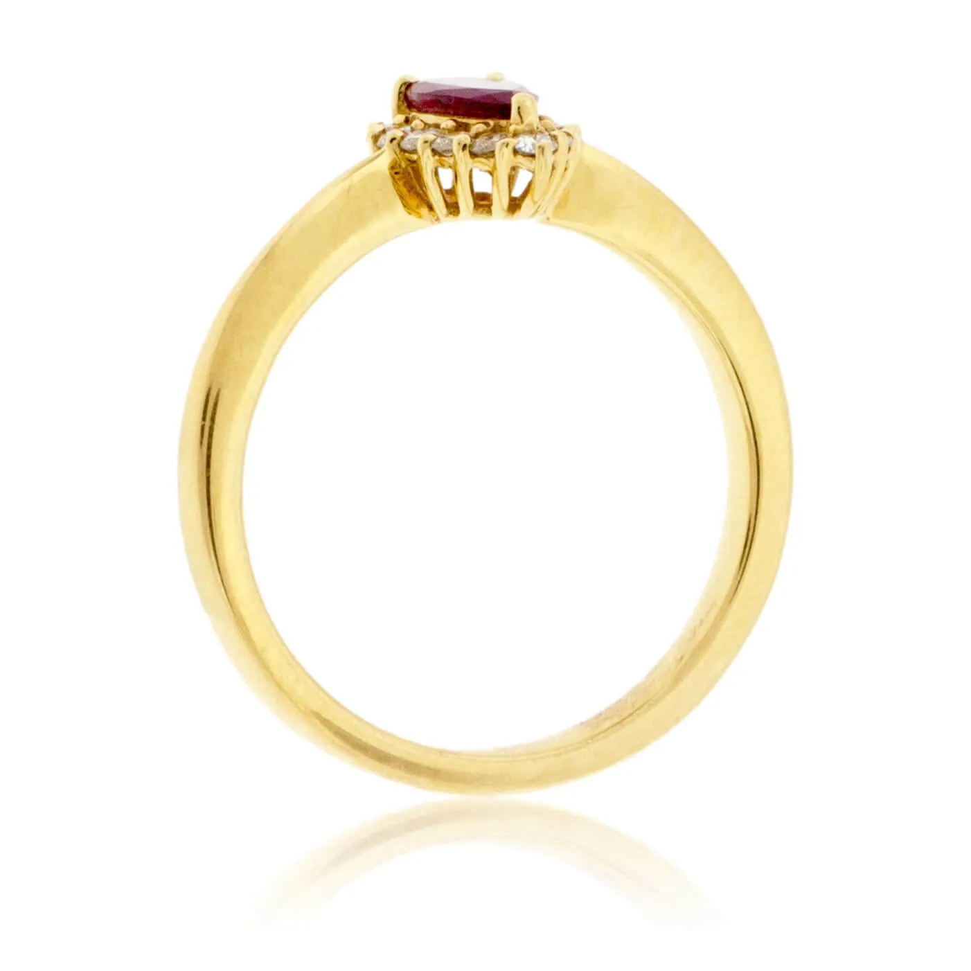 Pear Red Beryl Emerald & Diamond Halo Yellow Gold Ring