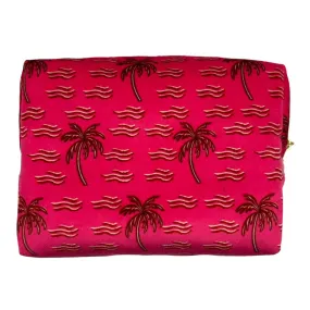 Pink palm tree make-up bag - recycled velvet, large and small