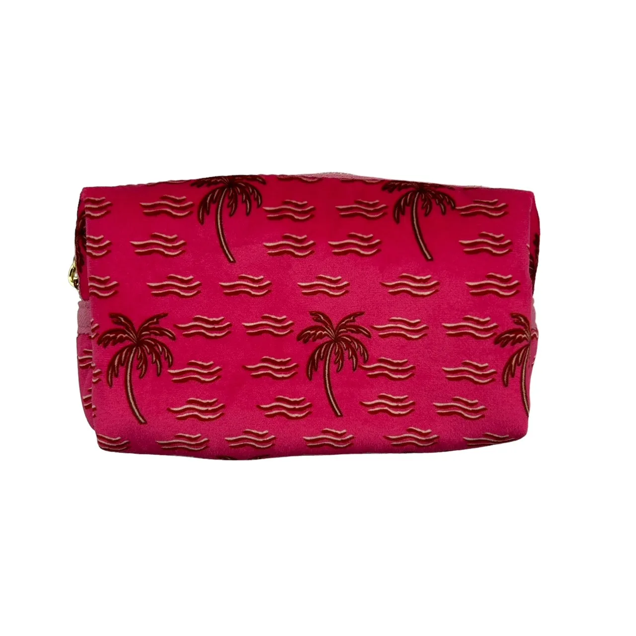 Pink palm tree make-up bag - recycled velvet, large and small