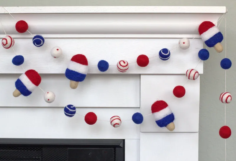 Popsicle Garland- Red, White, Blue- Dots & Swirls