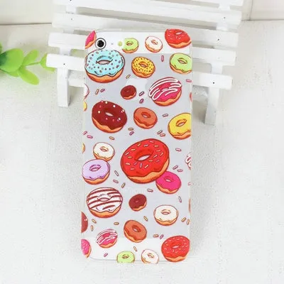 Rainbow Color Food Donuts Macaron Phone Cases For iphone 6 6S 5 5S SE 7 8 Pizza Transparent Soft