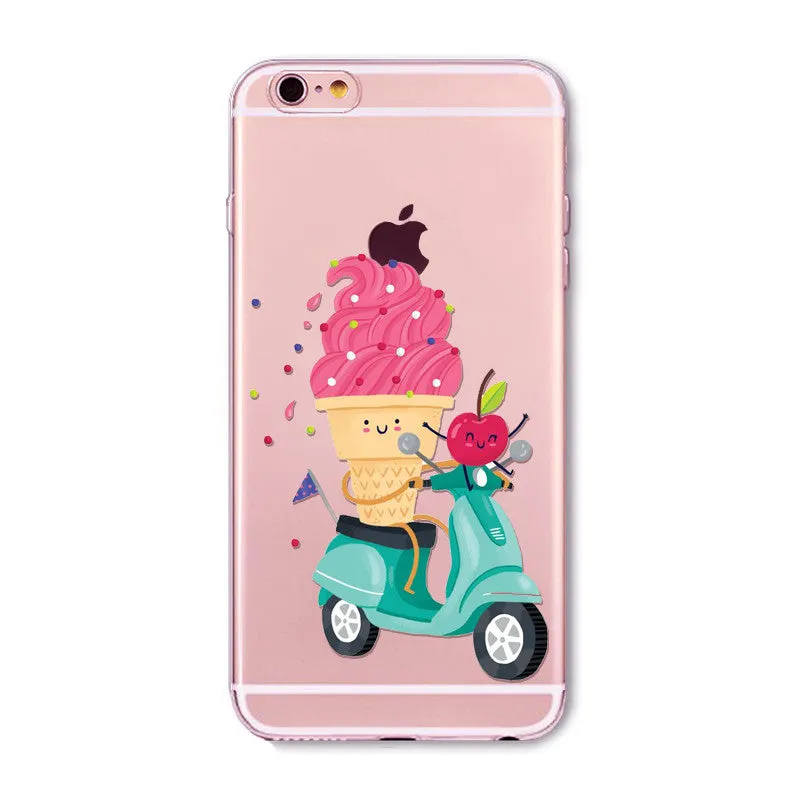 Rainbow Color Food Donuts Macaron Phone Cases For iphone 6 6S 5 5S SE 7 8 Pizza Transparent Soft